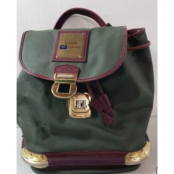 Backpack Piero Guidi Linebold Leather Green& Gold - Picture 1 of 5